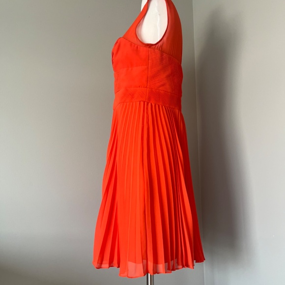 Karen Millen Orange Chiffon Cocktail Pleated Sleeveless Elegant Dress 10 Large - Picture 3 of 15